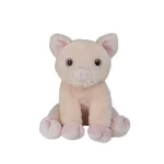 A pink stuffed pig available for party rental, sitting on a white background.