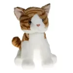 A stuffed cat sitting on a white background, perfect for Texas party rentals.