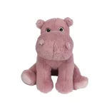 A pink hippo stuffed animal sitting on a white background, ready for a Texas party rental.