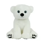 A white polar bear stuffed animal sitting on a white background, available for party rental in Texas.