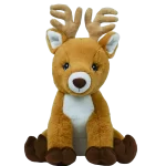 A stuffed reindeer sitting on a white background, perfect for Texas-themed party rentals.