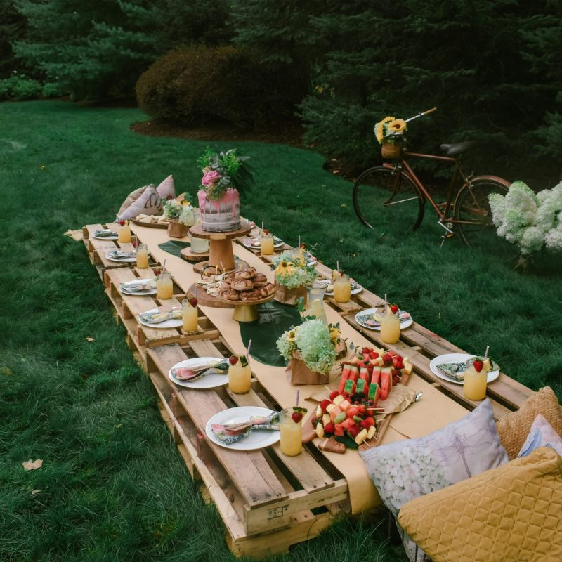 A Texas picnic table set up in a grassy area.